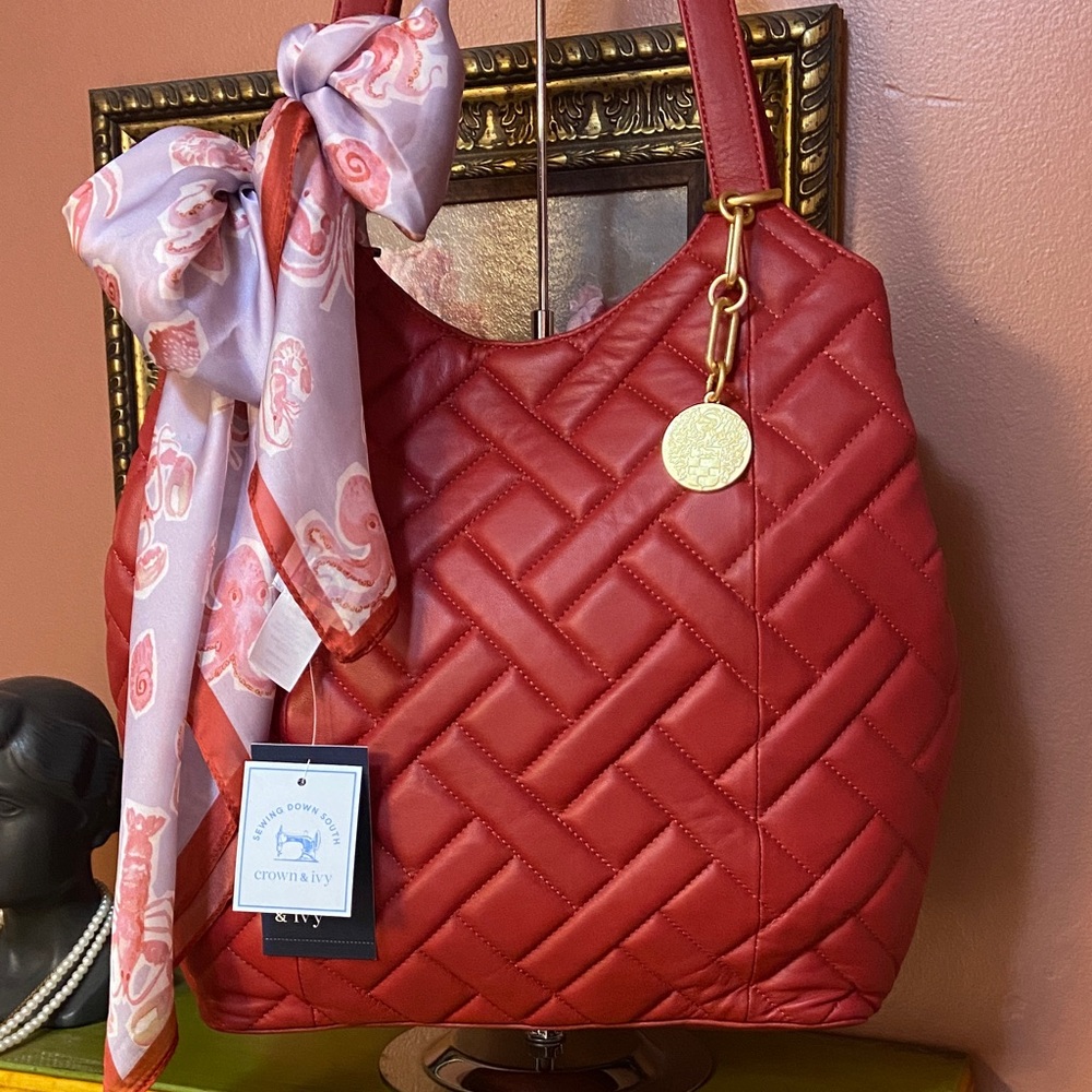 RESERVED!! Vince Camuto NWT Kisho Red Quilted Leather Shoulder Bag with Scarf